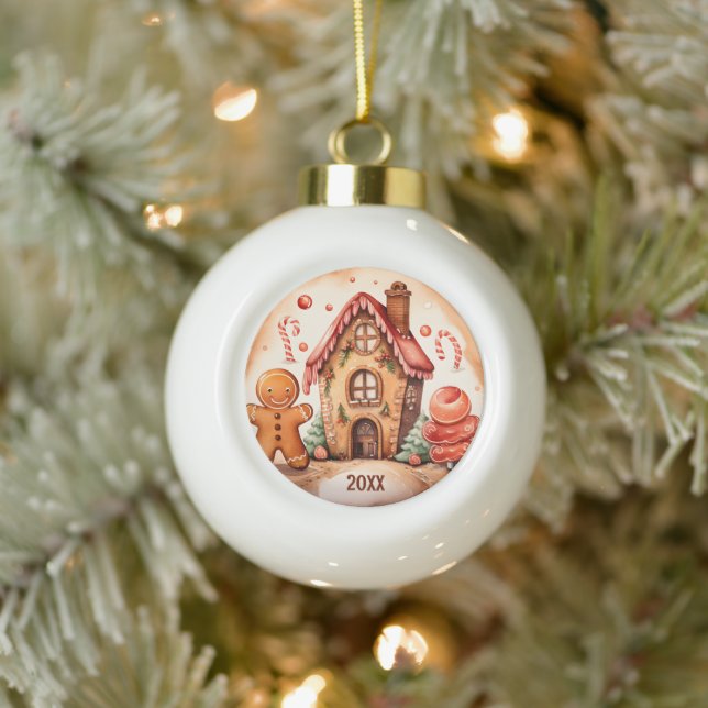 Festive Christmas gingerbread add Year  Ceramic Ball Christmas Ornament (Tree)