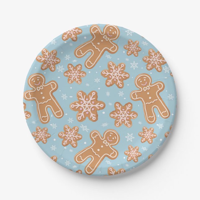 Festive Christmas Gingerbread Cookies Design Paper Plate (Front)