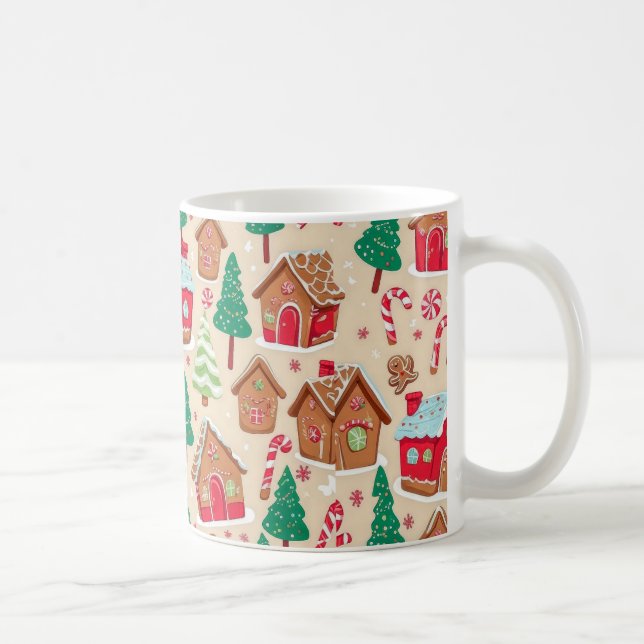 Festive Christmas Gingerbread Houses Trees Pattern Coffee Mug (Right)