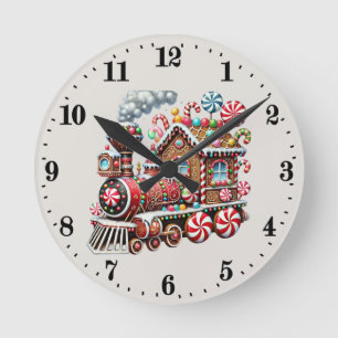 Festive Christmas Gingerbread train Round Clock