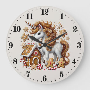 Festive Christmas Gingerbread unicorn Large Clock