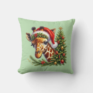 Festive Christmas giraffe Holiday Cushion