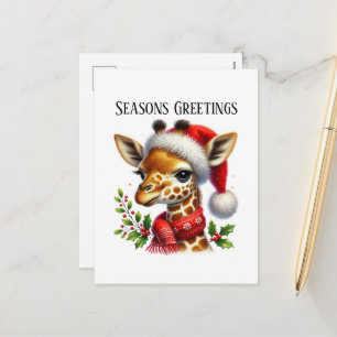 Festive Christmas giraffe Merry Christmas Holiday Postcard