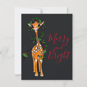 Festive Christmas Giraffe, red green garland Card