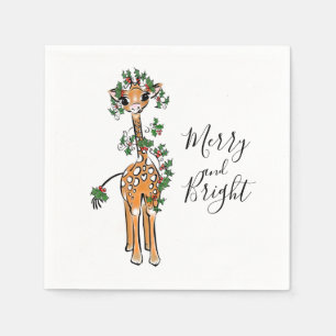 Festive Christmas giraffe, red green garland  Napkin