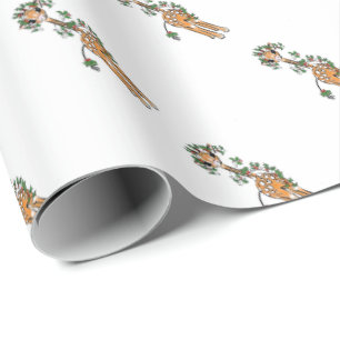 Festive Christmas Giraffe, red green garland Wrapping Paper
