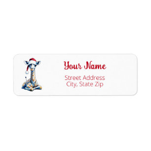 Festive Christmas Giraffe wearing a Santa hat Return Address Label