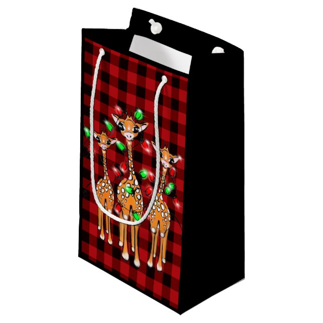 Festive Christmas giraffes red black plaid  Small Gift Bag (Front Angled)