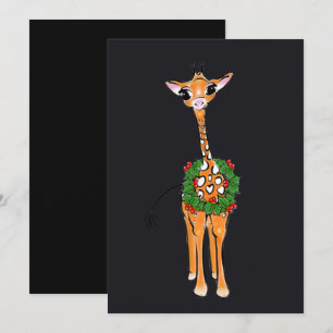 Festive Christmas Giraffes with Holly wreath Holiday Card