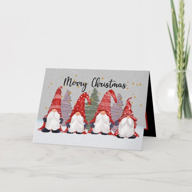 festive Christmas gnome add sentiment Holiday Card (Front)