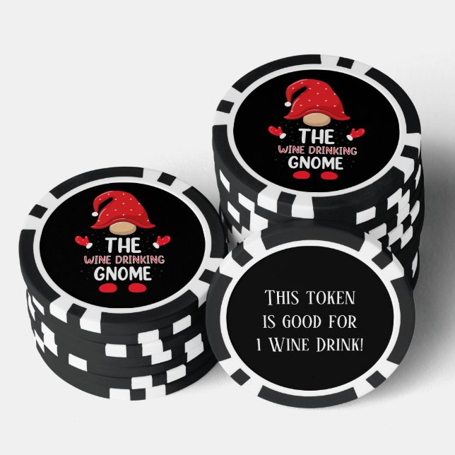 Festive Christmas gnome free wine drink Poker Chips (Stack)