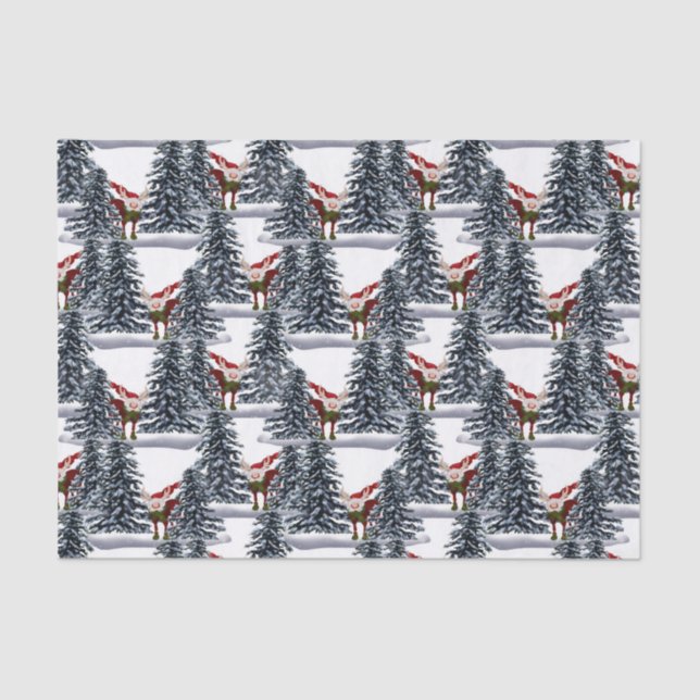 festive Christmas gnome moose tiled Tissue Paper (Front)