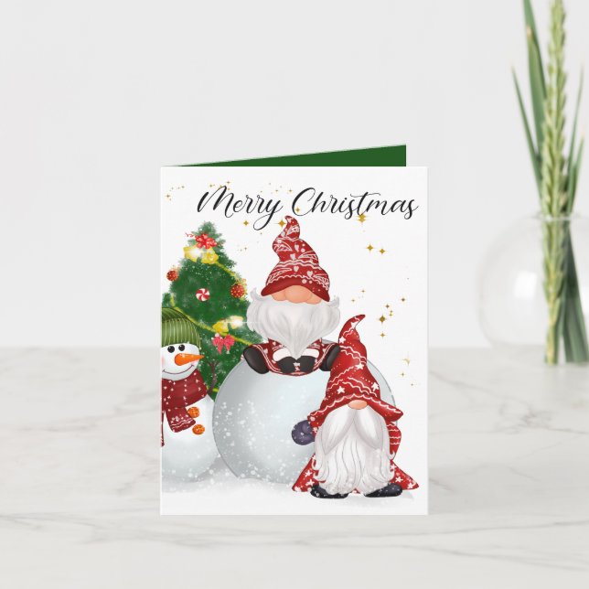 festive Christmas gnome snowman Holiday Card (Front)