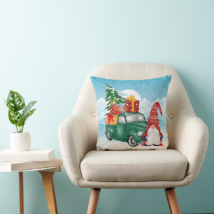 festive Christmas gnome truck Holiday decor Cushion