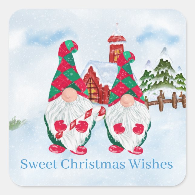 Festive Christmas gnomes Holiday Square Sticker (Front)