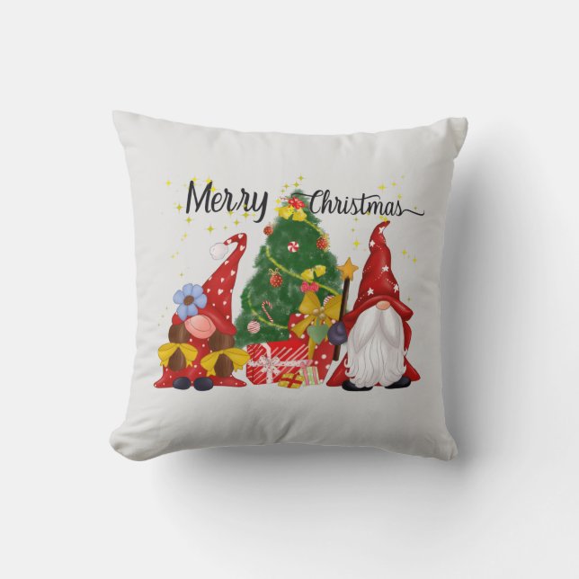 Festive Christmas gnomes Holiday Throw Pillow (Front)