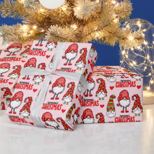 Festive Christmas Gnomes Pink  Wrapping Paper