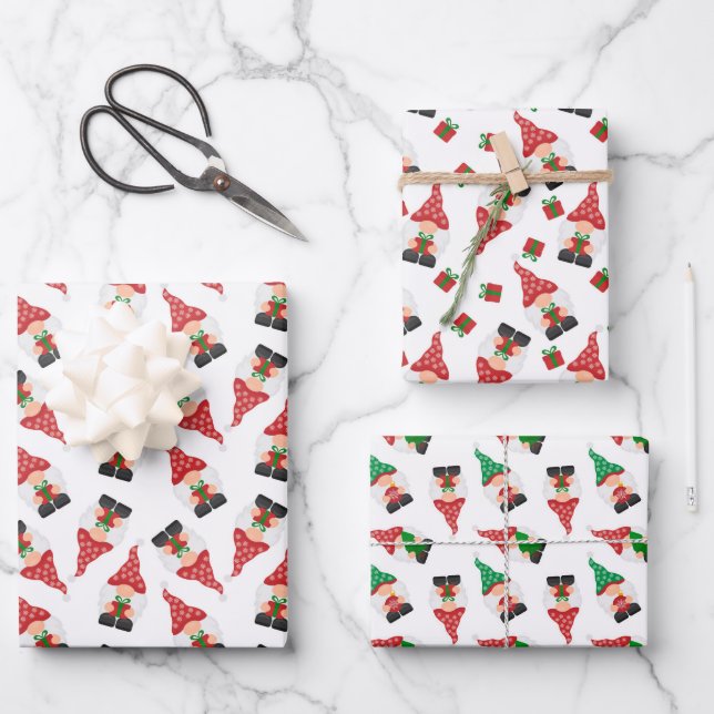 festive Christmas gnomes tiled pattern Wrapping Paper Sheet (Front)