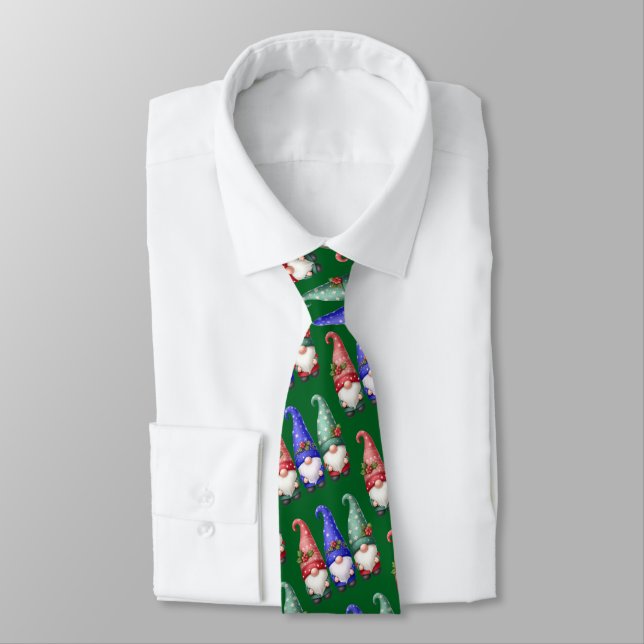 Festive Christmas Gnomes with Snowflakes Tie (Tied)