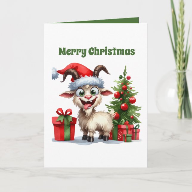 Festive Christmas goat customisable  Holiday Card (Front)