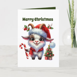 Festive Christmas goat customisable Holiday Card