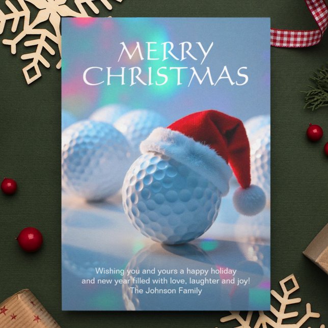 Festive Christmas Golf Ball with Santa Hat Holiday Card (Creator Uploaded)
