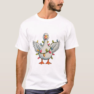 Festive Christmas Goose Wrapped in Holiday Lights  T-Shirt