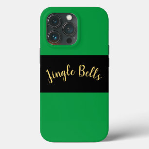 Festive Christmas Green Banded Jingle Bells Text  iPhone 13 Pro Case