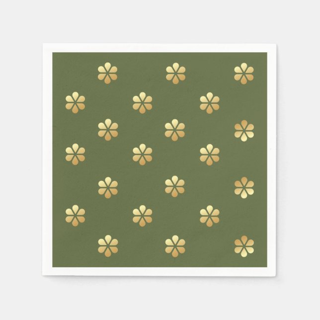 Festive Christmas Green & Floral Gold  Napkin (Front)