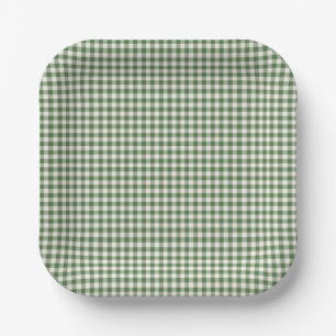 Festive Christmas Green Gingham Plaid Holiday Paper Plate