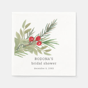 Festive Christmas Greenery Bridal Shower Napkin