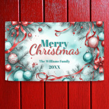 Festive Christmas Greenery Ornaments Red Ribbons