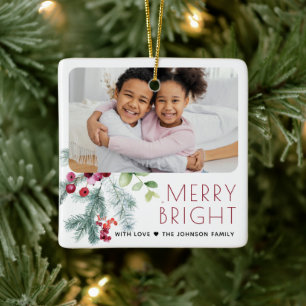 Festive Christmas Greenery Photo Ceramic Ornament