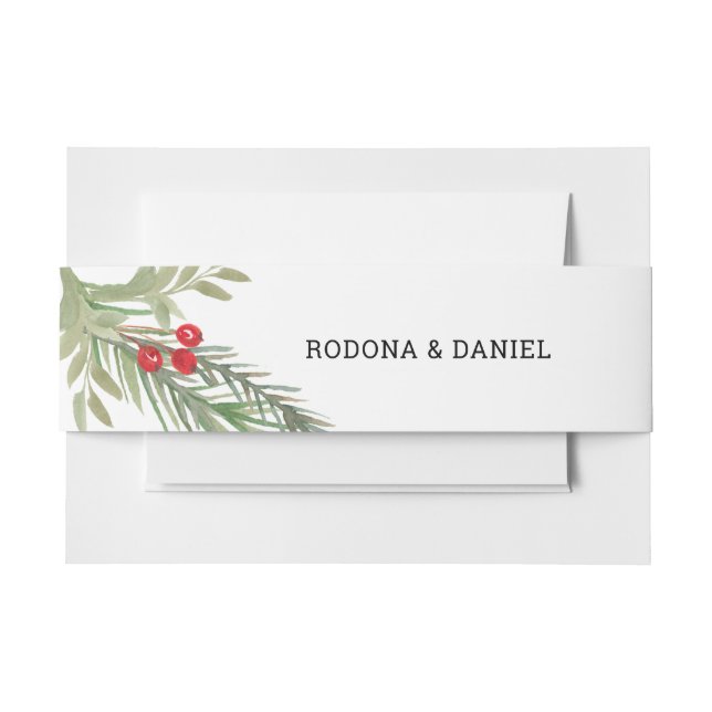 Festive Christmas Greenery Wedding Invitation Belly Band (Front Example)