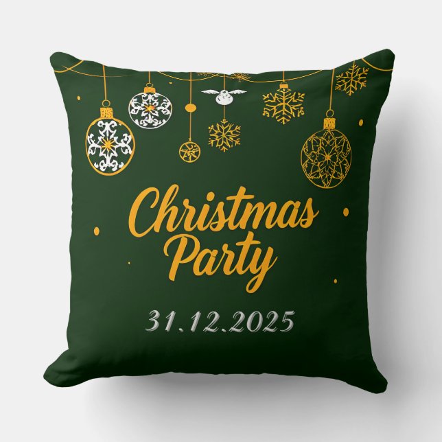 Festive Christmas Greeting Card with Decorations Cushion (Front)