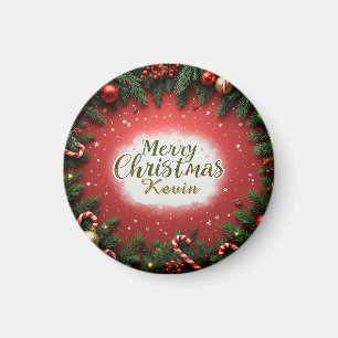 Festive Christmas Greeting Card with Decorations Magnet