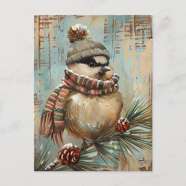 Festive Christmas Greeting with cute Bird Postcard (Front)