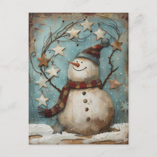 Festive Christmas Greeting with Snowman Postcard