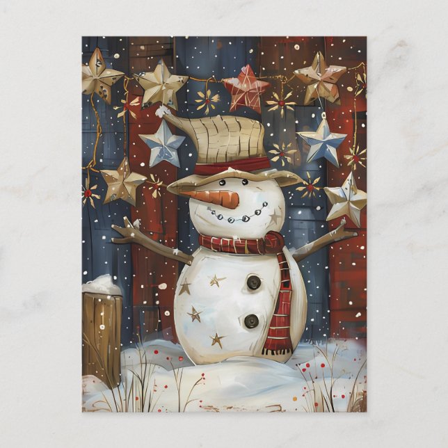 Festive Christmas Greeting with Snowman Postcard (Front)