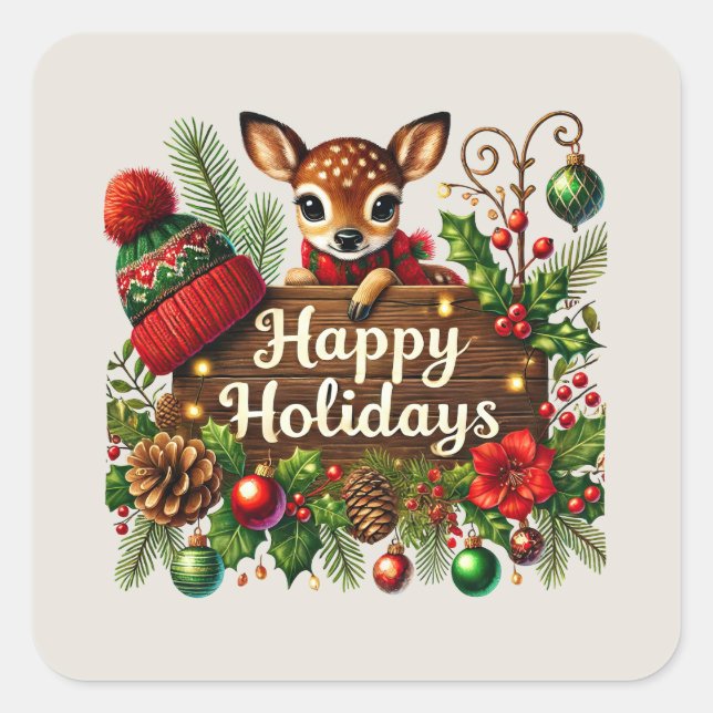 Festive Christmas Happy holidays  Square Sticker (Front)