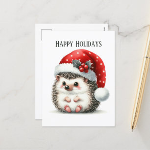 Festive Christmas hedgehog add message  Holiday Postcard