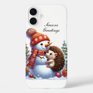 Festive Christmas Hedgehog customisable  iPhone 16 Plus Case