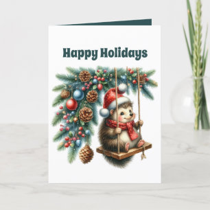 Festive Christmas hedgehog customisable Holiday Card