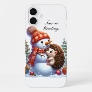 Festive Christmas Hedgehog customisable iPhone 16 Plus Case