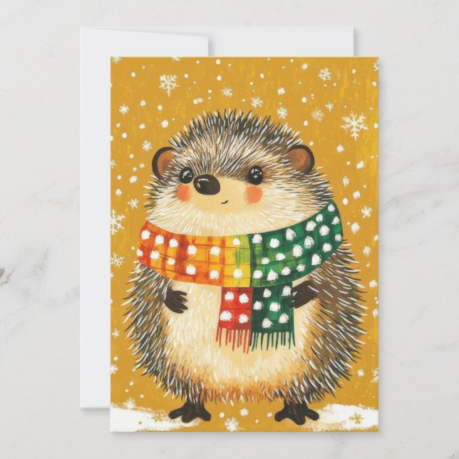 Festive Christmas Hedgehog Greeting Card (Front)