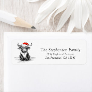 Festive Christmas Highland Cow Return Address Label