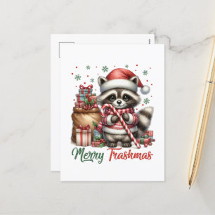 Festive Christmas Holiday add message racoon  Postcard