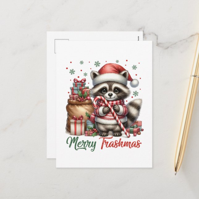 Festive Christmas Holiday add message racoon  Postcard (Front/Back In Situ)