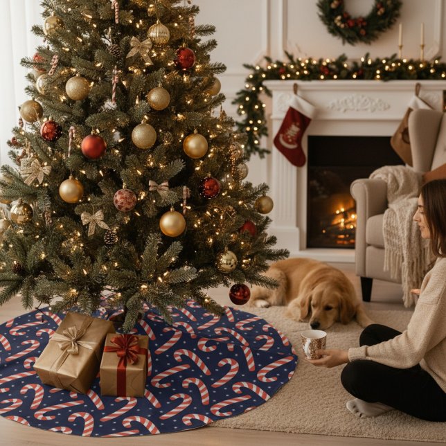 Festive Christmas Holiday Candy Cane Brushed Polyester Tree Skirt (Creator Uploaded)