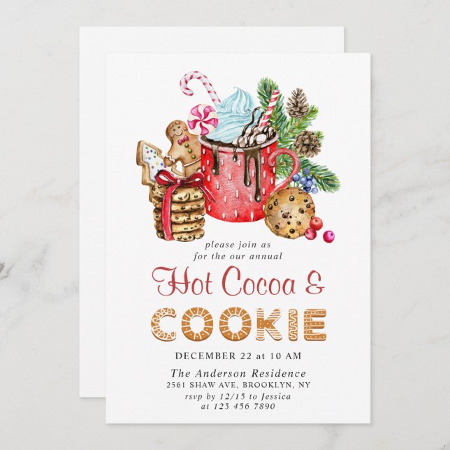 Festive Christmas Holiday Cookies & Cocoa Party Invitation (Front/Back)